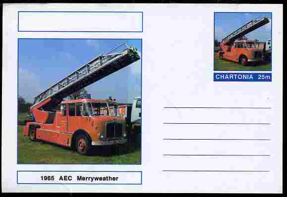 Chartonia (Fantasy) Fire Engines - 1965 AEC Merryweather postal stationery card unused and fine