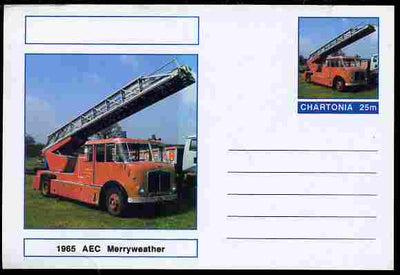 Chartonia (Fantasy) Fire Engines - 1965 AEC Merryweather postal stationery card unused and fine