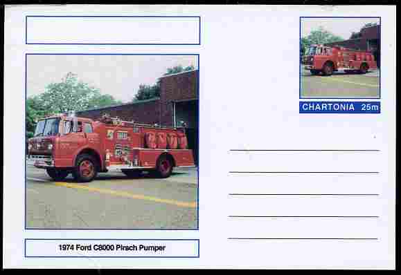 Chartonia (Fantasy) Fire Engines - 1974 Firs C8000 Pirsch Pumper postal stationery card unused and fine