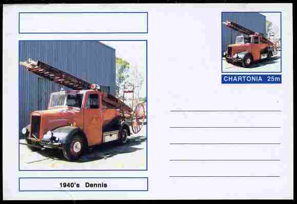 Chartonia (Fantasy) Fire Engines - 1940's Dennis postal stationery card unused and fine