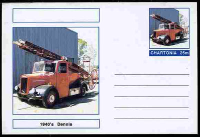 Chartonia (Fantasy) Fire Engines - 1940's Dennis postal stationery card unused and fine