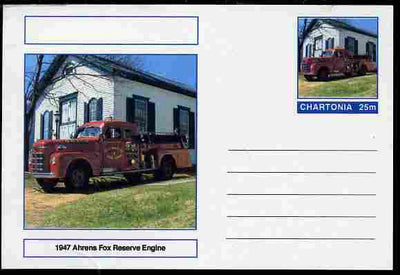Chartonia (Fantasy) Fire Engines - 1947 Ahrens Fox Reserve Engine postal stationery card unused and fine