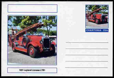 Chartonia (Fantasy) Fire Engines - 1931 Leyland Lioness LTB1 postal stationery card unused and fine