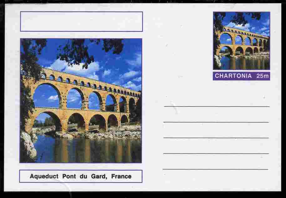 Chartonia (Fantasy) Bridges - Aqueduct Pont du Gard, France postal stationery card unused and fine