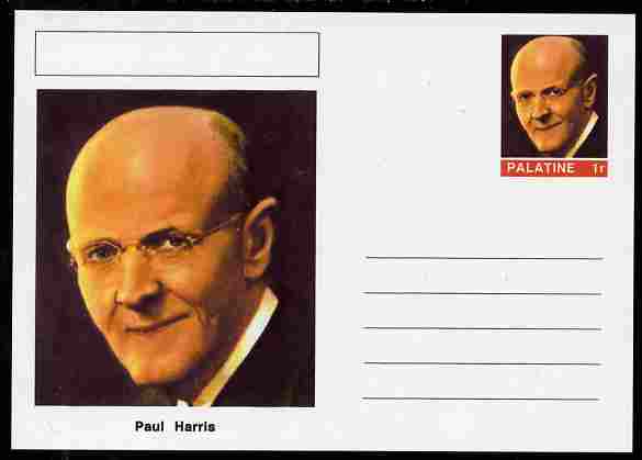 Palatine (Fantasy) Personalities - Paul Harris (Rotary Int) postal stationery card unused and fine