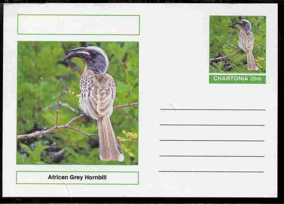 Chartonia (Fantasy) Birds - African Grey Hornbill postal stationery card unused and fine