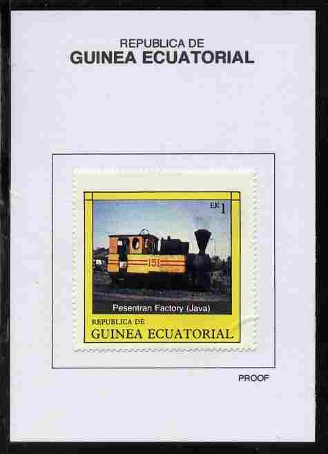 Equatorial Guinea 1977 Locomotives 1EK Pesentran Factory (Java) proof in issued colours mounted on small card - as Michel 1145