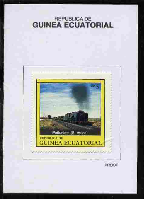 Equatorial Guinea 1977 Locomotives 5EK Potfontein (S Africa) proof in issued colours mounted on small card - as Michel 1147