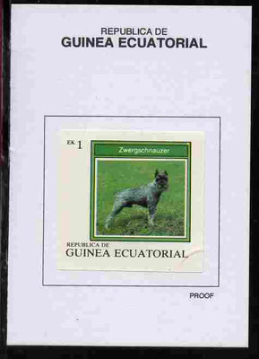 Equatorial Guinea 1977 Dogs 1EK Zwergschnauzer proof in issued colours mounted on small card - as Michel 1129