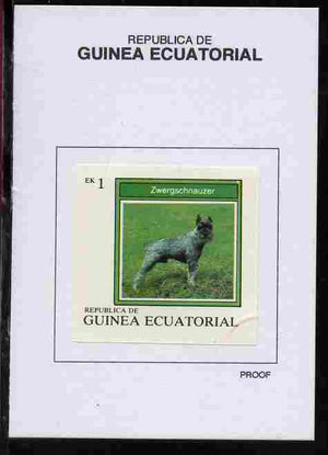 Equatorial Guinea 1977 Dogs 1EK Zwergschnauzer proof in issued colours mounted on small card - as Michel 1129