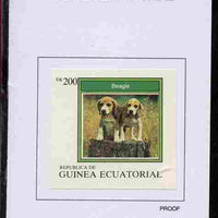 Equatorial Guinea 1977 Dogs 200EK Beagle proof in issued colours mounted on small card - as Michel 1136