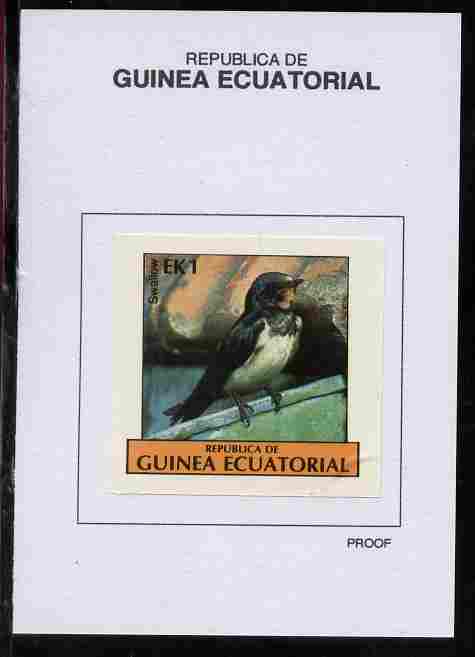 Equatorial Guinea 1977 Birds 1EK Swallow proof in issued colours mounted on small card - as Michel 1205