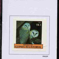 Equatorial Guinea 1977 Birds 3EK Owl proof in issued colours mounted on small card - as Michel 1206
