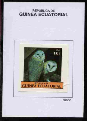 Equatorial Guinea 1977 Birds 3EK Owl proof in issued colours mounted on small card - as Michel 1206