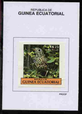 Equatorial Guinea 1977 Birds 25EK Mistle Thrush proof in issued colours mounted on small card - as Michel 1209