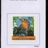 Equatorial Guinea 1977 Birds 50EK Robin proof in issued colours mounted on small card - as Michel 1210