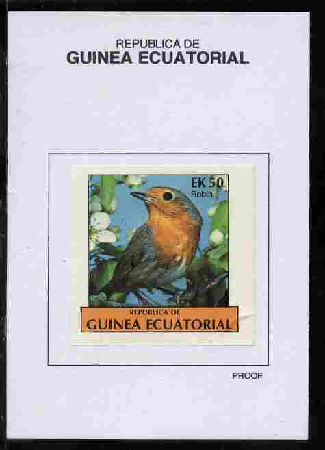 Equatorial Guinea 1977 Birds 50EK Robin proof in issued colours mounted on small card - as Michel 1210