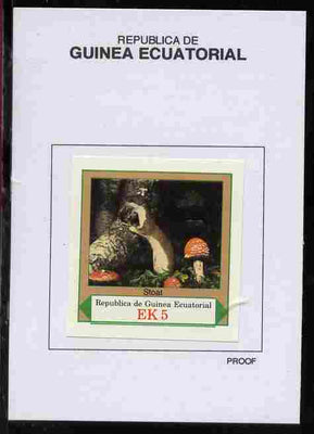 Equatorial Guinea 1977 European Animals 5EK Stoat proof in issued colours mounted on small card - as Michel 1139