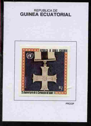 Equatorial Guinea 1978 Coronation 25th Anniversary (Medals) 3EK Military Cross 1914 proof in issued colours mounted on small card - as Michel 1387