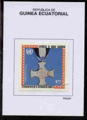 Equatorial Guinea 1978 Coronation 25th Anniversary (Medals) 75EK Distinguished Service Cross 1914 proof in issued colours mounted on small card - as Michel 1392