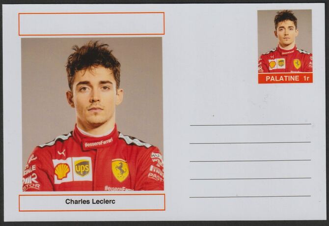 Palatine (Fantasy) Personalities - Charles Leclerc (F1) glossy postal stationery card unused and fine