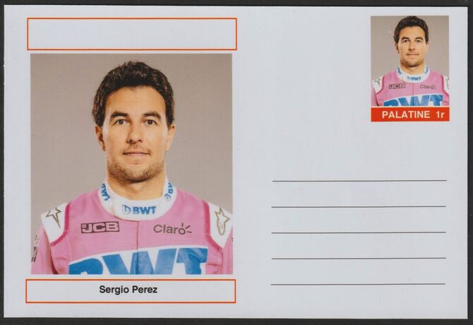 Palatine (Fantasy) Personalities - Sergio Perez (F1) glossy postal stationery card unused and fine