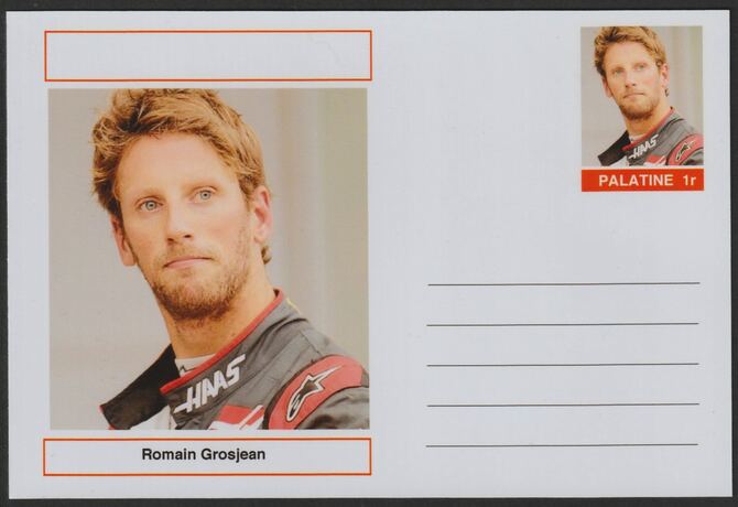 Palatine (Fantasy) Personalities - Romain Grosjean (F1) glossy postal stationery card unused and fine