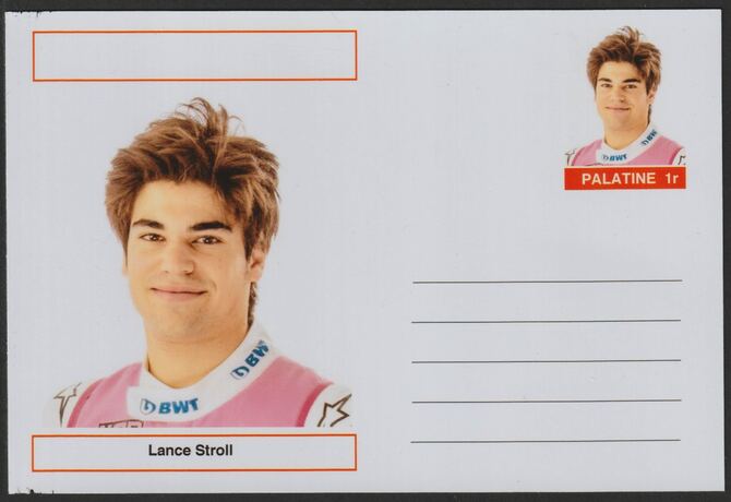 Palatine (Fantasy) Personalities - Lance Stroll (F1) glossy postal stationery card unused and fine
