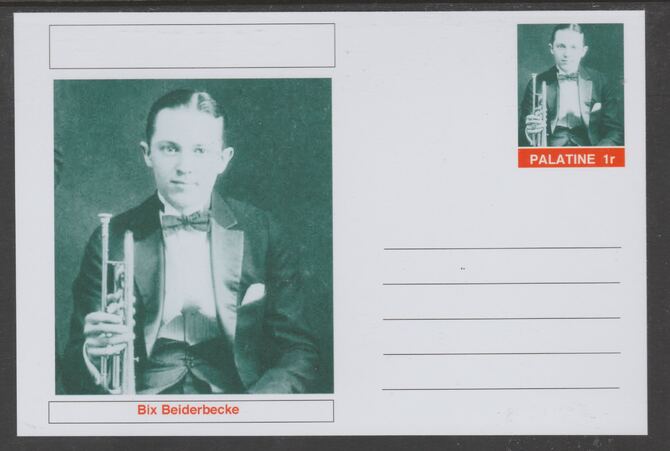 Palatine (Fantasy) Personalities - Bix Beiderbecke glossy postal stationery card unused and fine