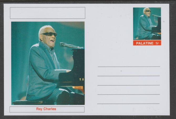 Palatine (Fantasy) Personalities - Ray Charles glossy postal stationery card unused and fine