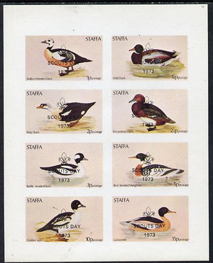 Staffa 1973 Ducks imperf,set of 8 values opt'd Scouts Day 1973 (1p to 15p) unmounted mint