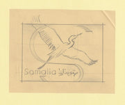 Somalia 1959 Water Birds Original artwork rough essay on tracing paper showing bird in 'S' emblem image size 100 x 70 mm as SG 334-339 series (96037)