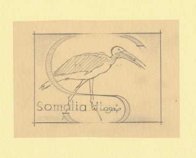Somalia 1959 Water Birds Original artwork rough essay on tracing paper showing bird in 'S' emblem image size 100 x 70 mm as SG 334-339 series (96038)