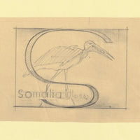 Somalia 1959 Water Birds Original artwork rough essay on tracing paper showing bird in 'S' emblem image size 100 x 70 mm as SG 334-339 series (96039)