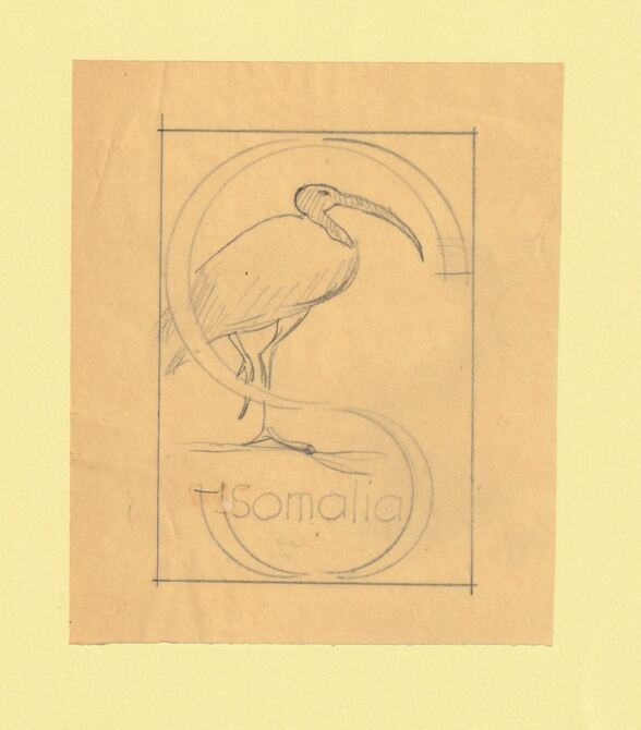 Somalia 1959 Water Birds Original artwork rough essay on tracing paper showing bird in 'S' emblem image size 70 x 100 mm as SG 334-339 series (96040)