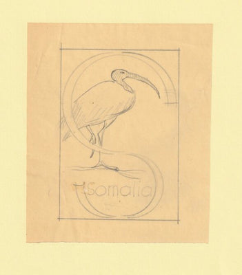 Somalia 1959 Water Birds Original artwork rough essay on tracing paper showing bird in 'S' emblem image size 70 x 100 mm as SG 334-339 series (96040)
