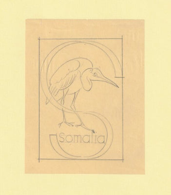Somalia 1959 Water Birds Original artwork rough essay on tracing paper showing bird in 'S' emblem image size 70 x 100 mm as SG 334-339 series (96042)