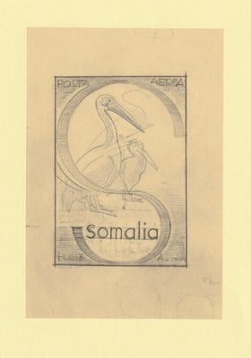 Somalia 1959 Water Birds Original artwork rough essay on tracing paper showing bird in 'S' emblem image size 70 x 100 mm as SG 334-339 series (96044)