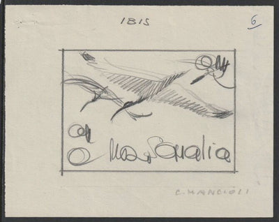Somalia 1959 Water Birds - Ibis Original artwork on white paper by Corrado Mancioli image size 92 x 65 mm