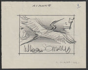Somalia 1959 Water Birds - Heron Original artwork on white paper by Corrado Mancioli image size 92 x 65 mm