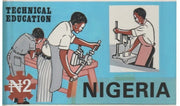 Nigeria 1986 Nigerian Life Def series - original hand-painted artwork for 2n value (Technical Education Students using Machinery) probably by NSP&MCo Staff Artist S Eluare on card 9" x 5" endorsed with 'colours used' on back