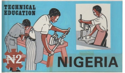 Nigeria 1986 Nigerian Life Def series - original hand-painted artwork for 2n value (Technical Education Students using Machinery) probably by NSP&MCo Staff Artist S Eluare on card 9