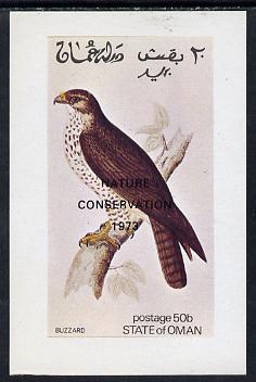 Oman 1972 Birds (Buzzard) imperf souvenir sheet (50b value) opt'd Nature Conservation 1973,unmounted mint