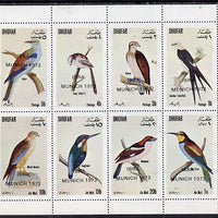 Dhufar 1972 Birds #2 (Kingfisher, Osprey, Harrier, Tit etc) perf,set of 8 values (1b to 1R) opt'd IBRA Munich 1973 unmounted mint