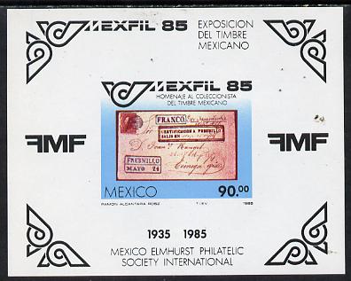 Mexico 1985 'Mexfil '85' Philatelic Exhibition imperf m/sheet depicting early Postal item unmounted mint SG MS1742