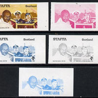Staffa 1979 Gandhi 4p (with Lord & Lady Mountbatten) set of 5 imperf progressive colour proofs comprising 3 individual colours (red, blue & yellow) plus 2 and all 4-colour composites unmounted mint