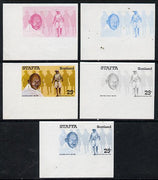 Staffa 1979 Gandhi 25p (Indian Army) set of 5 imperf progressive colour proofs comprising 3 individual colours (red, blue & yellow) plus 2 and all 4-colour composites unmounted mint