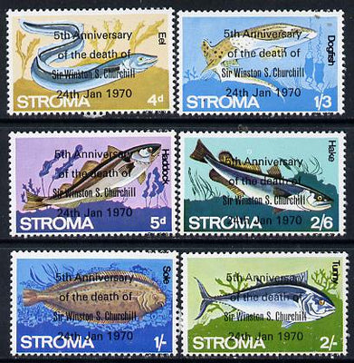 Stroma 1970 Fish perf set of 6 each opt'd '5th Anniversary of Death of Sir Winston Churchill' unmounted mint