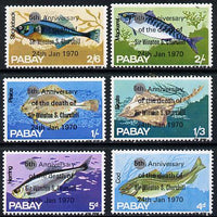 Pabay 1970 Fish perf set of 6 each with silver dot obliterating '6th' then opt'd '5th Anniversary of Death of Sir Winston Churchill' unmounted mint