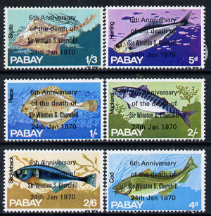 Pabay 1970 Fish perf set of 6 each opt'd in error '6th Anniversary of Death of Sir Winston Churchill' unmounted mint